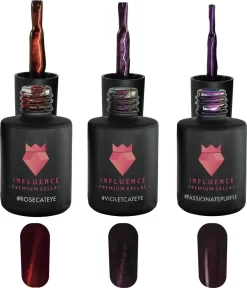 Merkloos #PASSIONATESERIE - Influence Gellac - Gellak - Gellak UV - UV Gellak - Gel Nagellak - Paars - Rood - Cat Eye - Startersset - Kado Vrouw - Valentijns Cadeau - Kado Voor Haar - 3 X 10 Ml - Inclusief Magneet