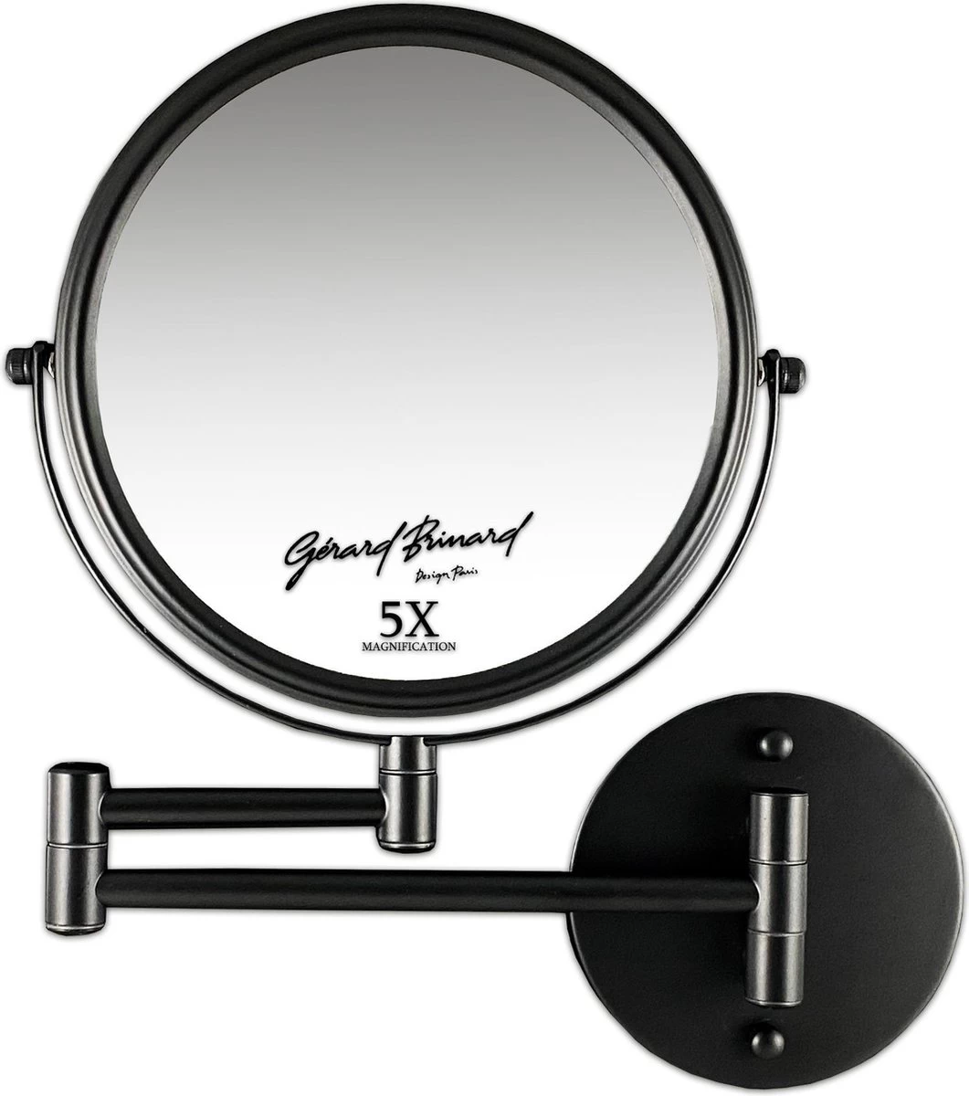 Make-up Wandspiegel Knikarm Mat Zwart - 5x Vergroting 20cmØ - Afbeelding 3