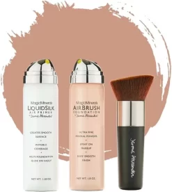 Magic Minerals AirBrush Foundation 3-delige Set By Jerome Alexander – Warm/Beige – Foundation En LiquidSilk Airbrush Primer Kit – Met Gratis Kabuki Kwast - Make-up Met Een Natuurlijke Dekking
