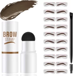 Merkloos Premium Wenkbrauw Stempel - Wenkbrauw Sjabloon - Wenkbrauwstempel - Brow Stamp - 10 Sjablonen - Borsteltje - Herbruikbaar - Waterdicht - Cadeau Voor Haar - Mediumbruin
