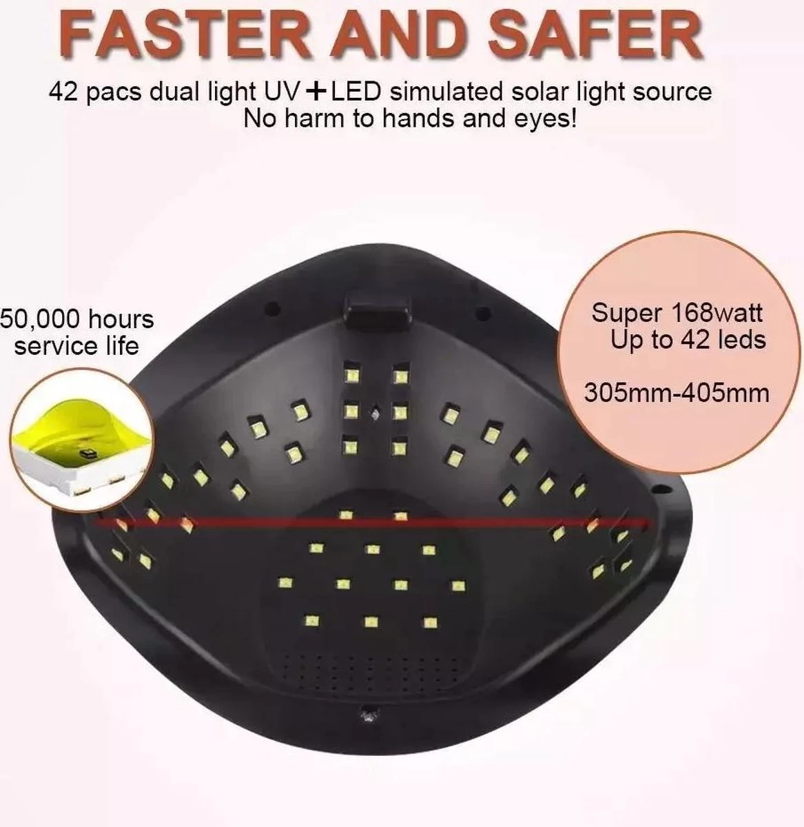 UV Nagel Lamp 168 Watt + 5 Gratis Vijlen - BellaLine - UV Led Nagellamp – Gel Nagel – Nagellak UV – Nageldroger – Salon – Sensor – Gellac - Acryl - Gelnagels – 42 Power Led – Professioneel – Krachtig – Manicure – Extra Lang Snoer - Pink - Pedicure - Afbeelding 8