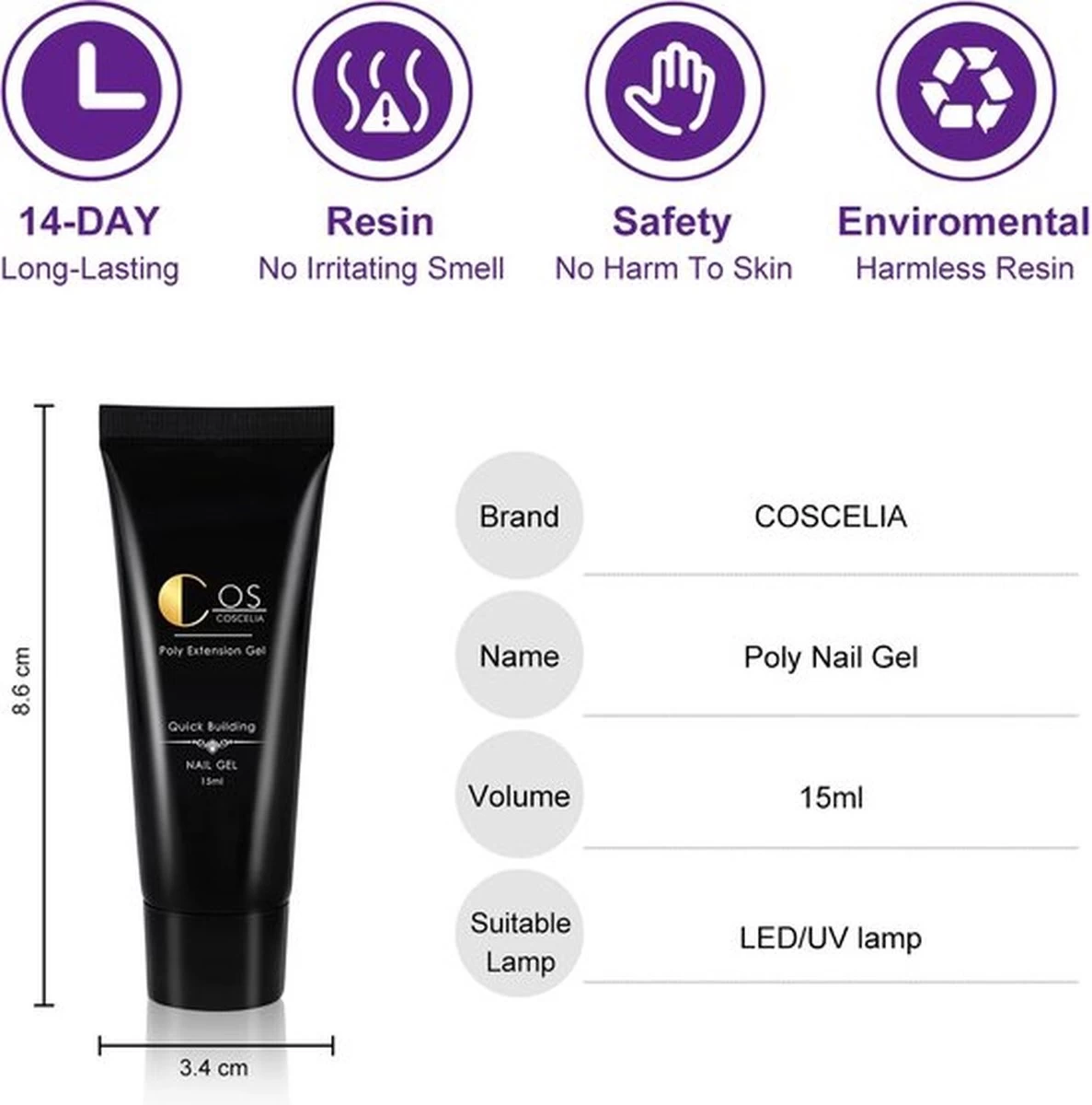 Polygel Kit- Polygel Nagels- Polygel Starter Set- 1x36W LED Nagel Droger Lamp 6x15ML Poly Gel 1 X Top Coat 1 X Base Coat 6x5ML UV Gel 1 X Dual End Nail Borstel 1x50Pcs Clear Quick Building Mold Tips 1x30ML Cleanser Plus 1 X Nagelvijl 1x6-Man - Afbeelding 4