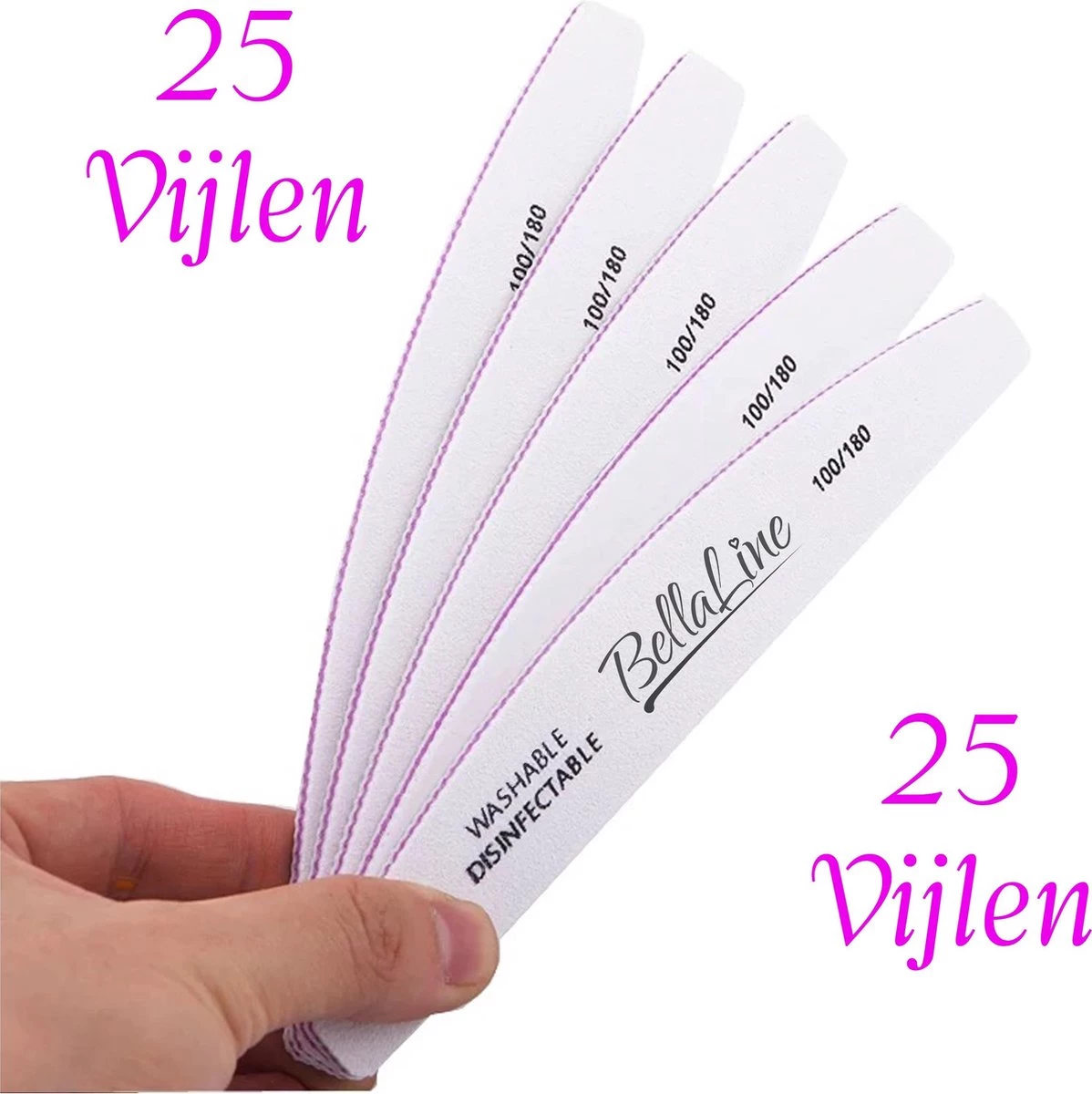 BellaLine - 25 Nagelvijlen - Kunstnagels - Moonvijl - Zebra Vijl - Nagelvijl - Nagels - Nail Art - Nagelverzorging - Nepnagels - Acrylnagels - Gelnagels - Nails - Moon - UV Nagel Gel - Zachte Vijl 100/180 - Nagel Vijl - Afbeelding 4