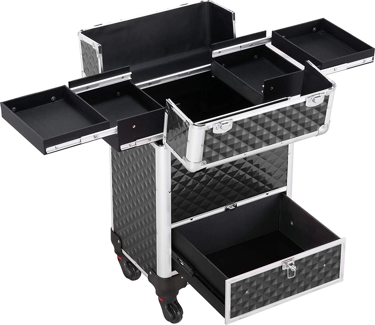 Monkey's Aluminium Kapperskoffer - Zwart - Beauty Case - Cosmeticakoffer - Make-upkoffer - Trolley - 360 Graden Wielen - 34 X 24 X 55.5 Cm - Afbeelding 7