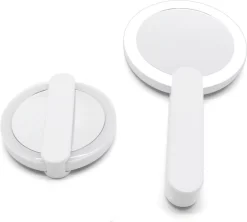 Merkloos Make Up Spiegel Met Led Verlichting - Verzorging Spiegel - Luxe Handspiegel - Zakspiegel - Sterke Handvat -Wit