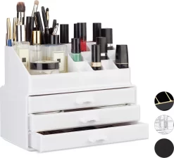 Relaxdays Make-up Organizer Klein - Stapelbaar - Sieradendoosje - Cosmetica - Opbergbox - Wit
