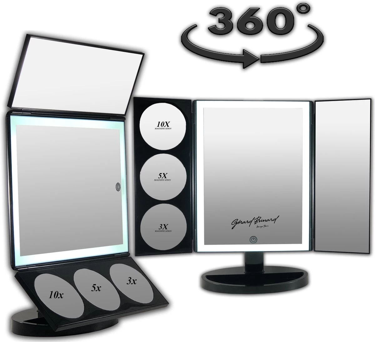 Grote Drieluik LED Make-up Spiegel Touch Knop En Dimmer 1, 3, 5 En 10 Maal Vergroting Inclusief Usb Kabel, Spiegels - Afbeelding 4