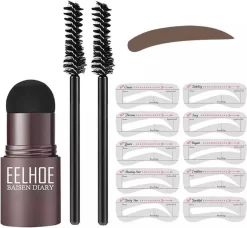 Wenkbrauw Stempel- Poeder - Herbruikbaar - Donker Bruin - Wenkbrauwstempel- Inclusief Sjablonen - Natuurlijke Kleur- Vegan | Eyebrow Powder | Cadeau Voor Haar