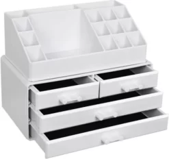 Nancy's Cutler Make-Up Organizer - Make-Up Opslag - 4 Lades - Open Vakken - Wit - Acryl - 24 X 13.5 X 18.5 Cm