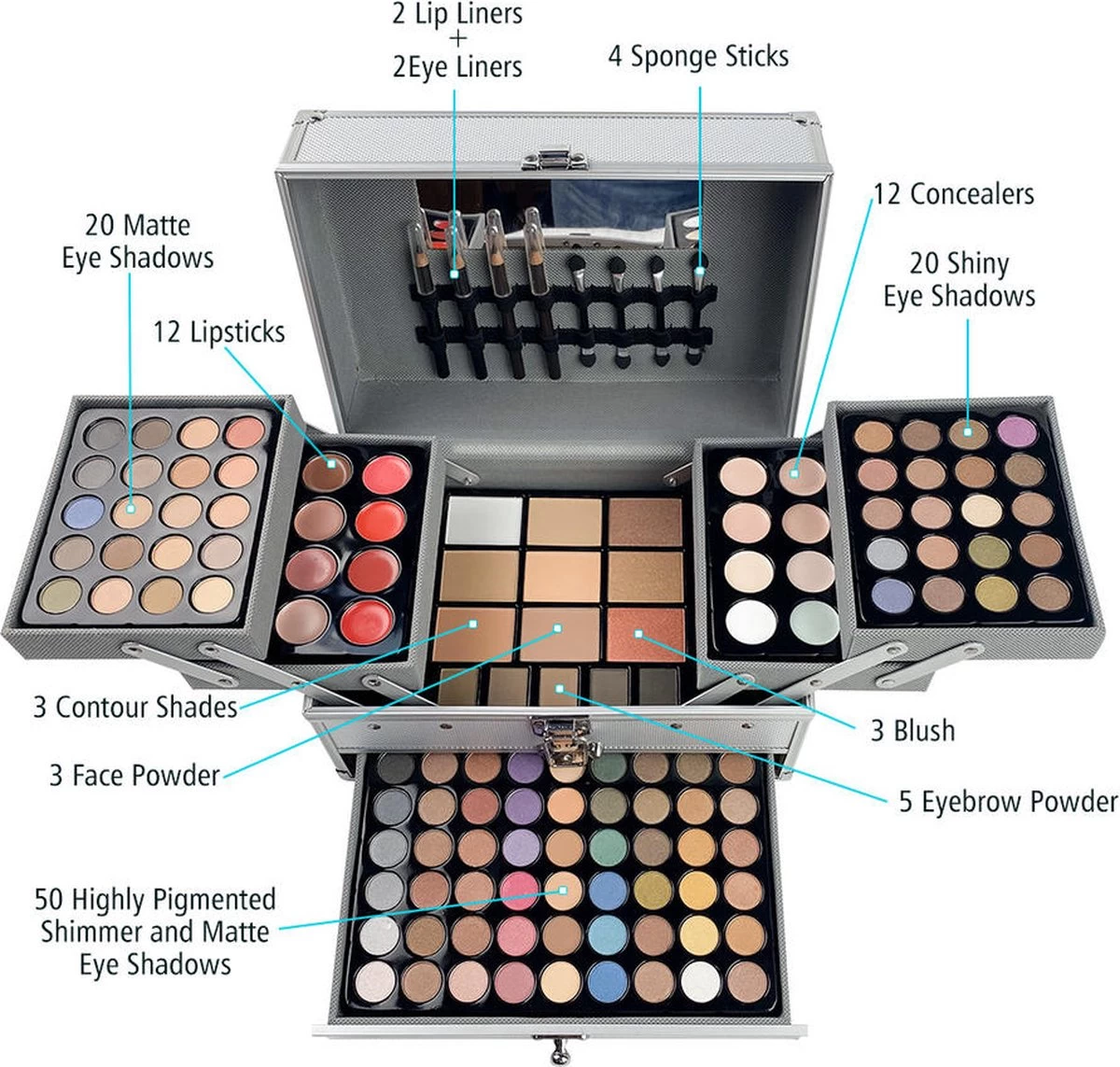 Professionele Make-up Koffer 132 Delig - Make Up Koffer Met Inhoud - Make Up Koffer Meisjes - Make Up Koffer Kinderen - Afbeelding 4
