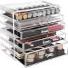 SONGMICS Make-up Organiser, 2-delige Opbergdozen Voor Sieraden En Cosmetica, Stapelbaar, Met 5 Laden, Transparant Polystyreen JMU32TP