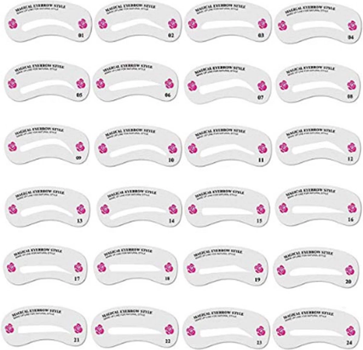 Merkloos Wenkbrauw Stencil / Wenkbrauw Sjabloon Voor Wenkbrauw Stempel - 24 Verschillende Sjablonen - Wenkbrauw Poeder En Wenkbrauwverf - Brow Stamp - Wenkbrauw Vormen - Make Up Set - Make Up Kwasten Set - Cadeau Voor Haar - Wenkbrauwsjablonen