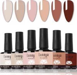 Luneya Gellak - Nude Tones Edition - 6-Delige Gellak Starterspakket - Gel Nagellak