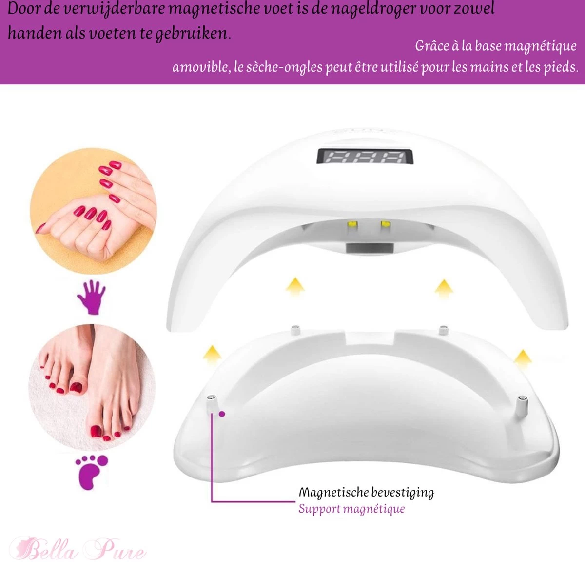 Bella Pure 48W Nageldroger - Vinger- En Teennagels - Bewegingssensor En Timer - 24 LED's - Afbeelding 6