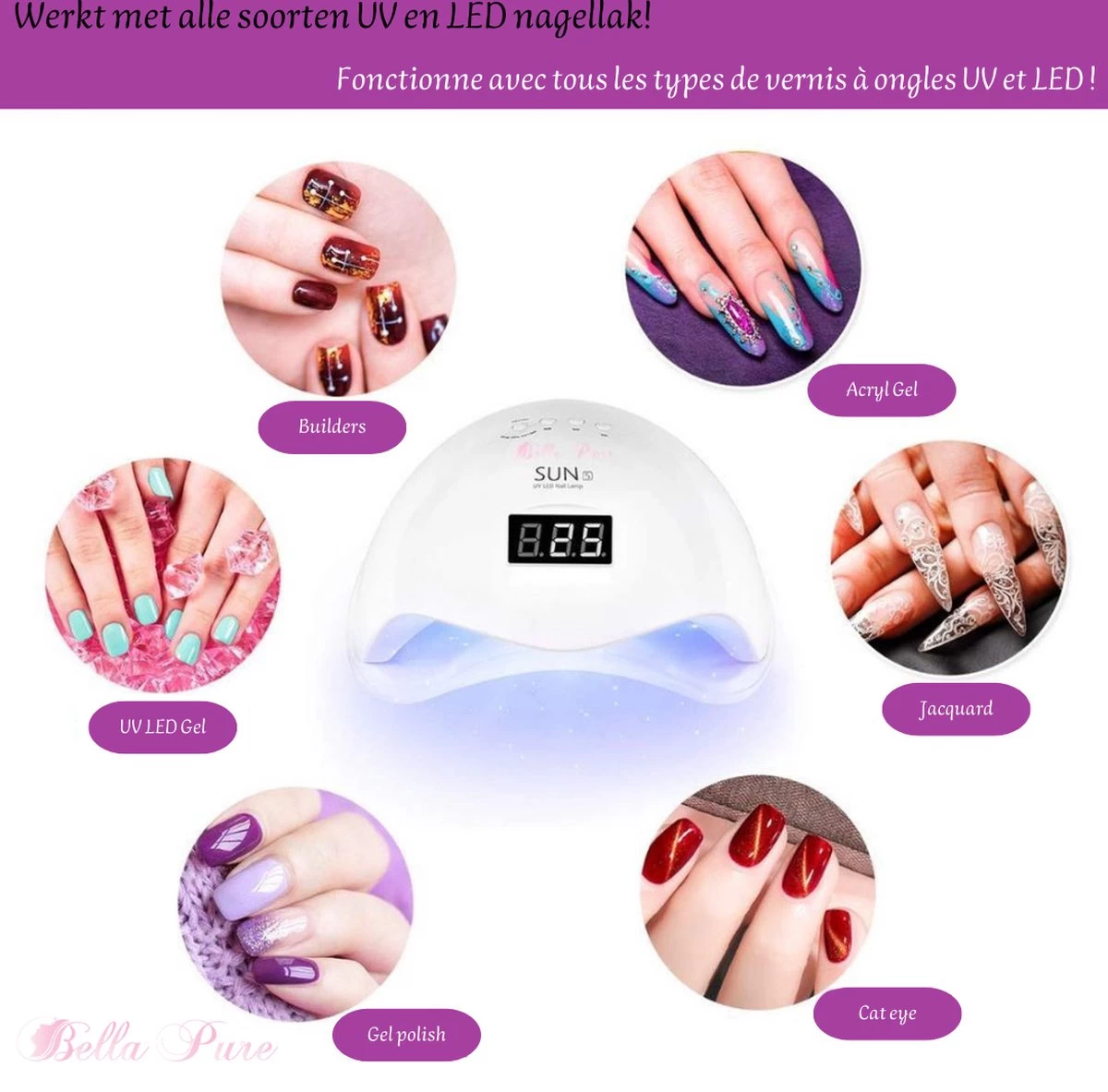 Bella Pure 48W Nageldroger - Vinger- En Teennagels - Bewegingssensor En Timer - 24 LED's - Afbeelding 5