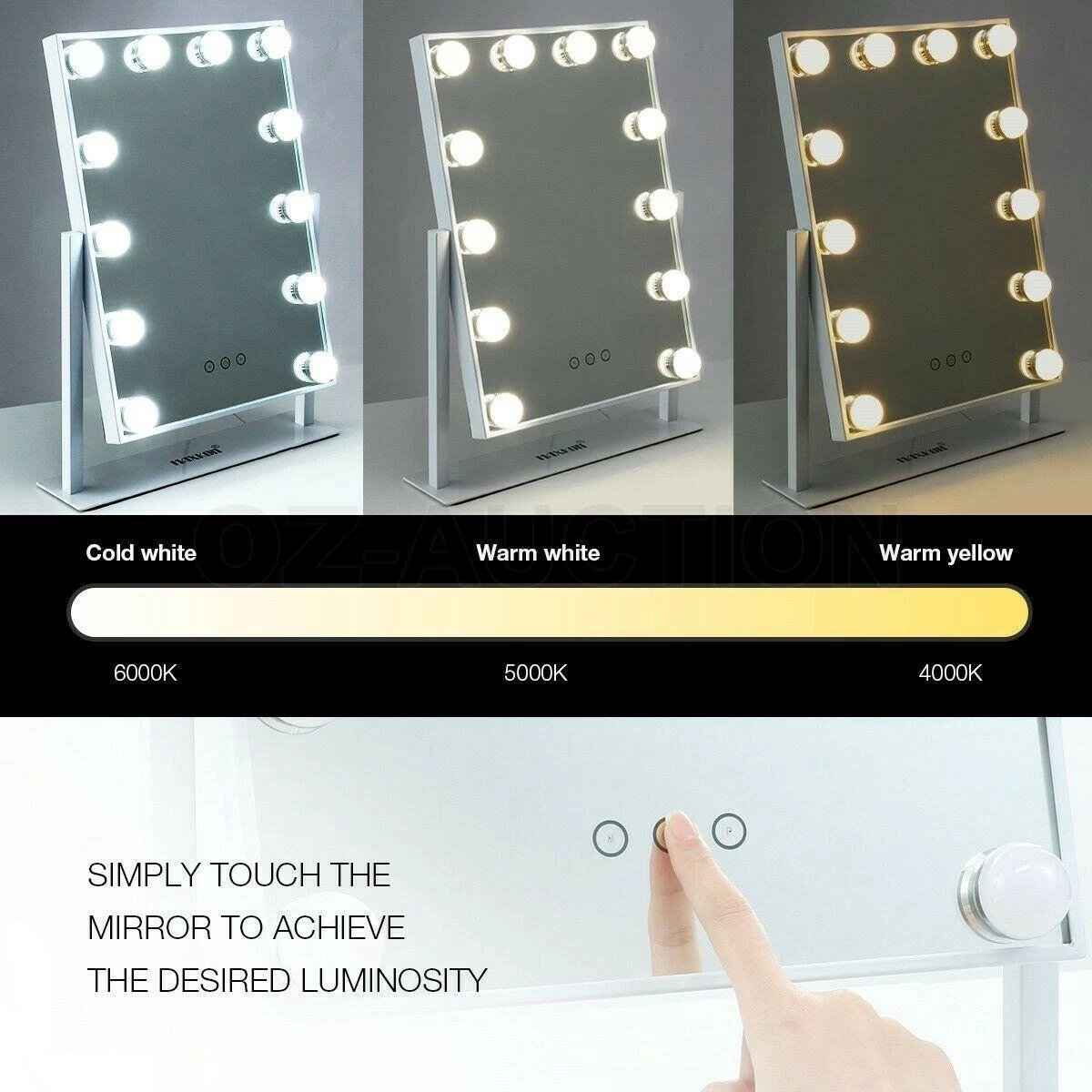 Bright Beauty Vanity Hollywood Make Up Spiegel Met Verlichting - Wit - Dimbaar Met Drie Lichtstanden - Afbeelding 3