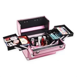 Confibel Cosmetica Koffer - Make Up Koffer Uitklapbaar - 5 Opbergbakken Make-up Koffer - Beautycase/Visagiekoffer /Cosmeticakoffer /Beautycase/ Nagelstylistekoffer - Roze
