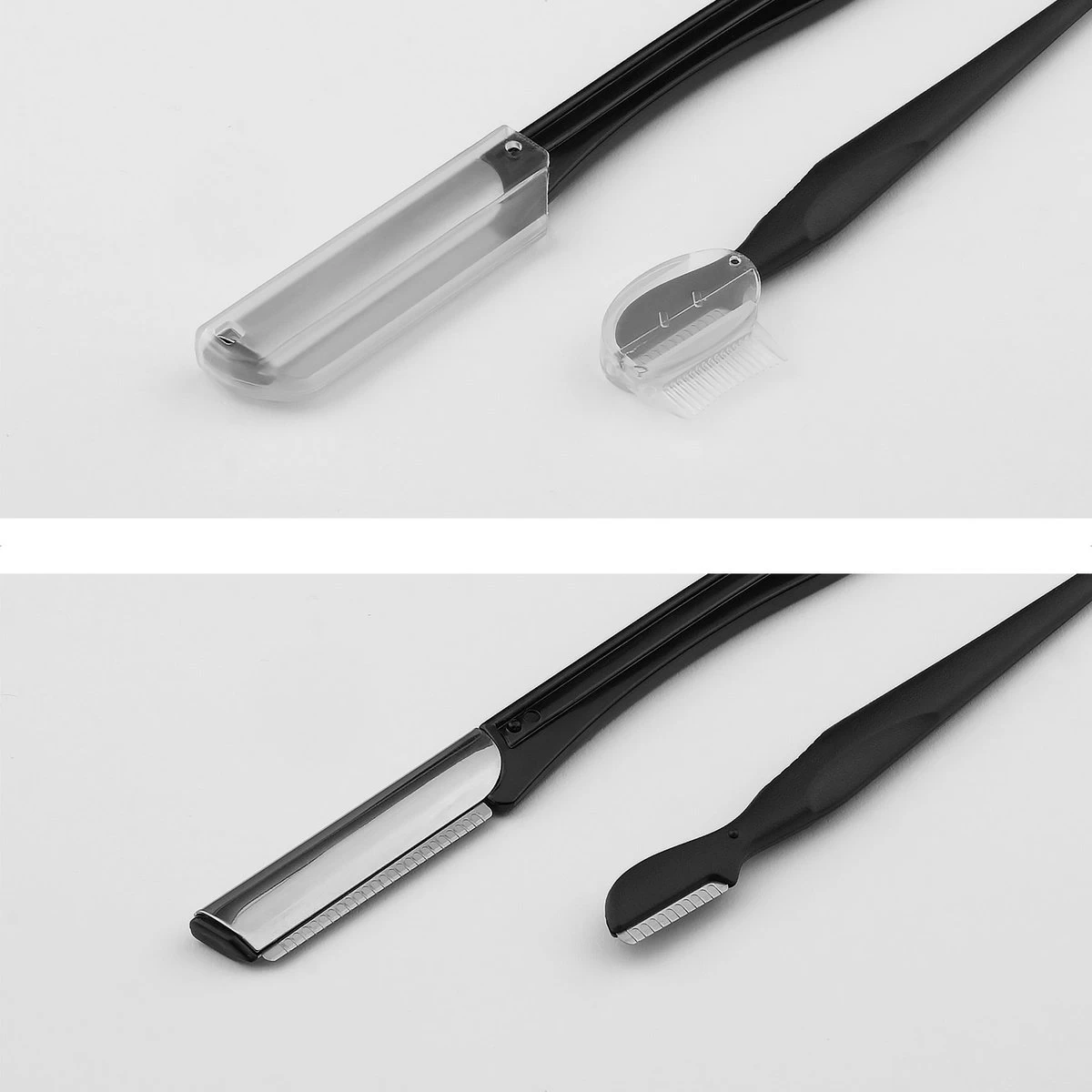 Wenkbrauw Trimmer Set - 8-delig – Met Epileer Pincet, 2x Wenkbrauw Schaartje, 2x Wenkbrauwmesje, Wenkbrauw Borstel, Wenkbrauwpotlood, Spoolie – In Stevige Etui - Zwart - Afbeelding 12