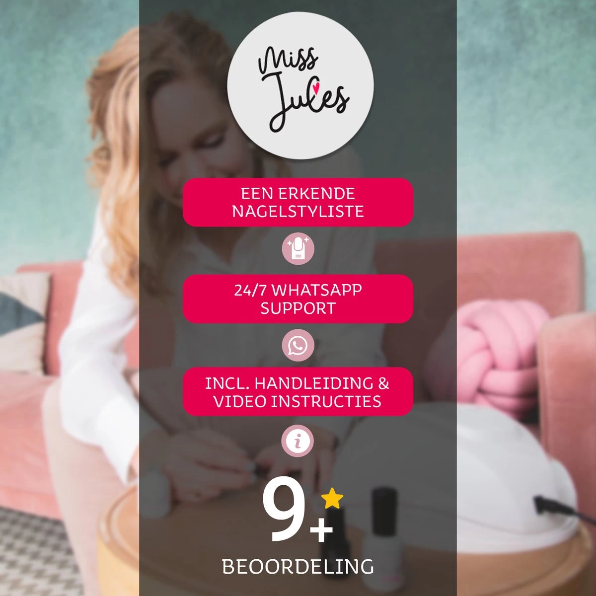 Miss Jules - Complete Gellak Starterspakket - Kleur Nude Roze Glitter - Glanzend & Dekkend Resultaat - Inclusief UV/LED Lamp & Instructievideo (NL) - Afbeelding 5