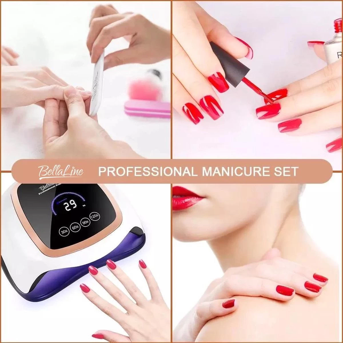 UV Nagel Lamp 168 Watt + 5 Gratis Vijlen - BellaLine - UV Led Nagellamp – Gel Nagel – Nagellak UV – Nageldroger – Salon – Sensor – Gellac - Acryl - Gelnagels – 42 Power Led – Professioneel – Krachtig – Manicure – Extra Lang Snoer - Pink - Pedicure - Afbeelding 3