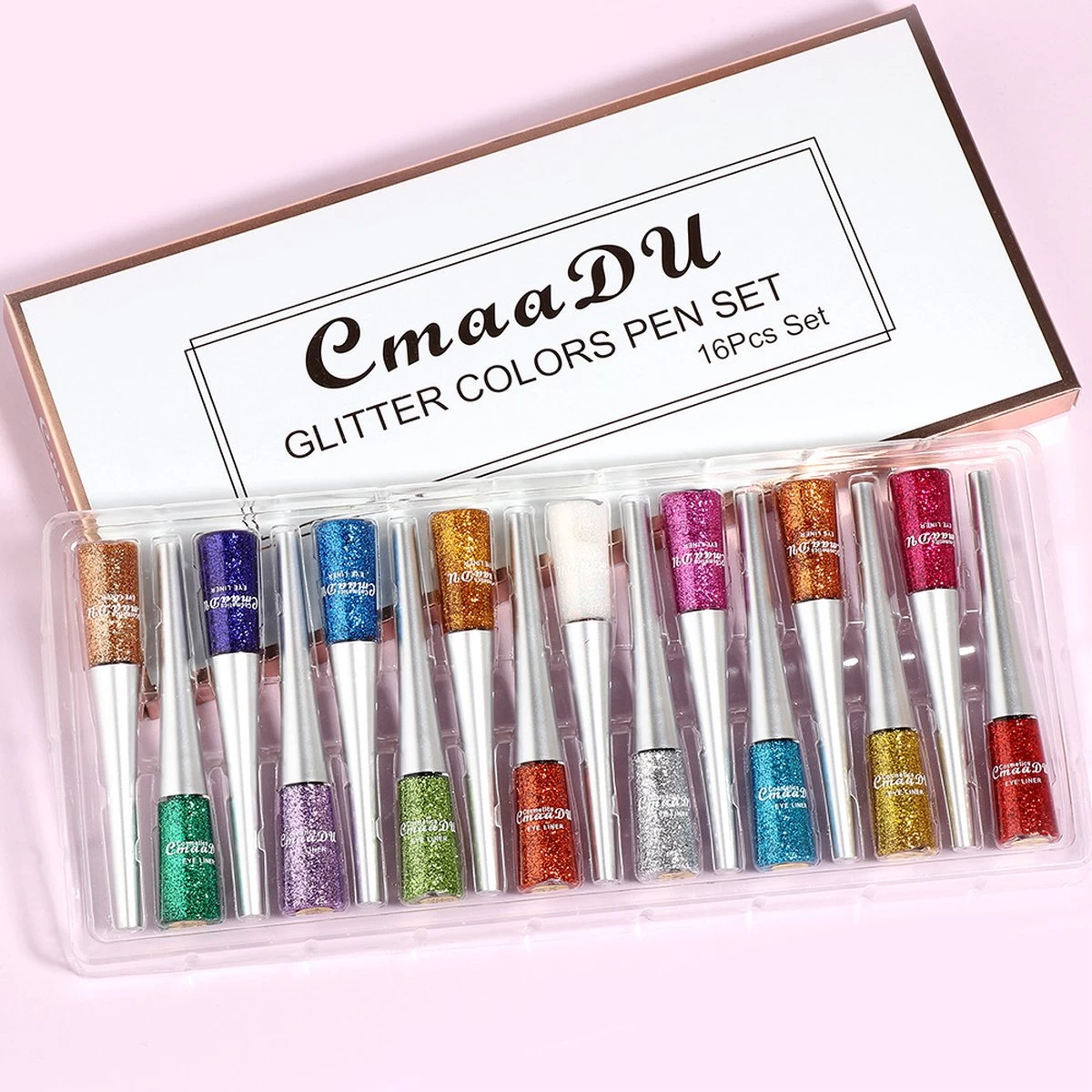 CmaaDU Eyeliner – Glitter Eyeliner – Make-up Set – 16 Verschillende Kleuren – Droogt Snel Op – Geschenkset - Afbeelding 2