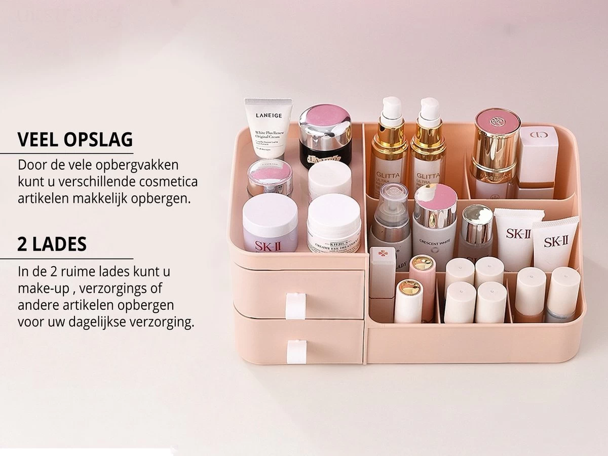 Make-Up Organizer - Cosmetica - Opbergdoos - Roze - Nagellak - Creme - Sieraden - Pennenbakje - Bureau - Organizers - Make Up - Afbeelding 3
