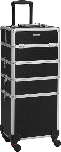 XXL PRO Visagie Beauty Case Koffer Trolley - Nagelkoffer Op Wielen Voor Makeup Of Cosmetica - Grote Uitklapbare Opbergsysteem Nagel Styliste Kapster - Zwart