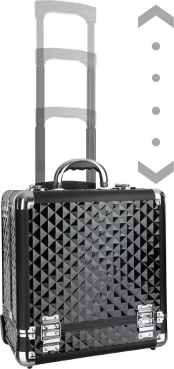 Dreamble Make-up Koffer - Make-up Trolley - Zwart - Rijdbaar - Met Wieltjes - Compact - 8 Vakken - Met Slot - 2 Sleutels