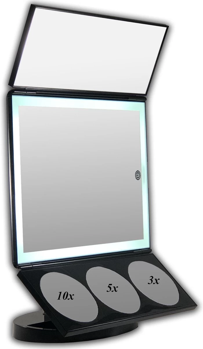 Grote Drieluik LED Make-up Spiegel Touch Knop En Dimmer 1, 3, 5 En 10 Maal Vergroting Inclusief Usb Kabel, Spiegels - Afbeelding 2