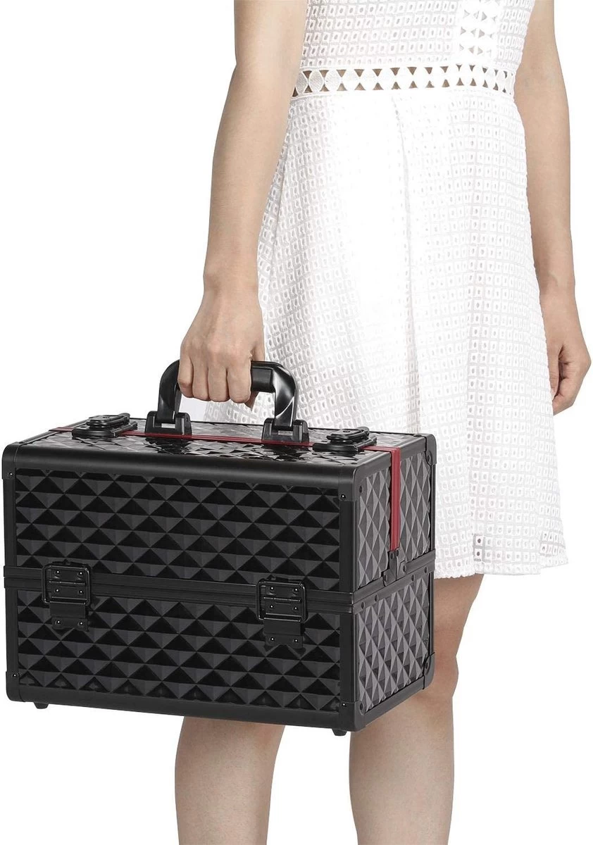 Make-upkoffer, Kapperskoffer, Cosmeticakoffer, Lege Nagelkoffer, Multikoffer, Afsluitbaar Voor Nageldesign/massageolie/fotoapparatuur, 34,7 X 22,2 X 25 Cm , Volledig Zwart HM-YAHEE-411233 - Afbeelding 5