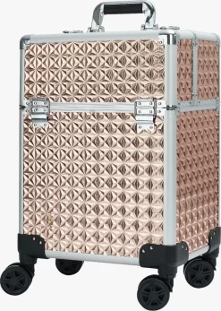 Koffer Gouden Kleur | Beautycase / Beautykoffer / Trolley Van Aluminium - 8 Wielen - Kapper Koffer - Tattoo Koffer - Nagel Koffer - Make-up Koffer