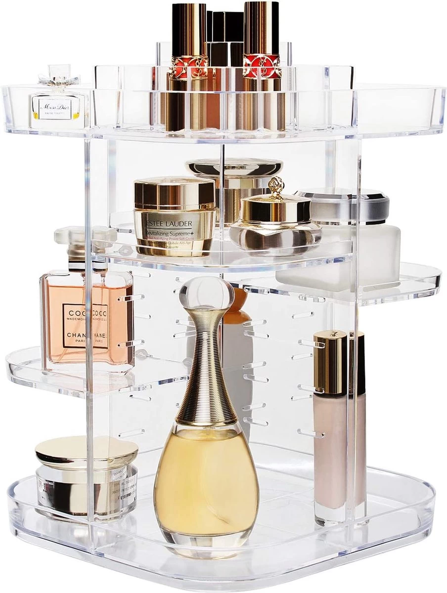 AMEITECH Make-uporganizer, Verstelbaar 360 Roterende Cosmetische Opslagcarrousel Draaiende Houder Opbergrek Met 5 Lagen Grote Capaciteit, Geweldig Voor Aanrecht Ijdelheid, Vierkant