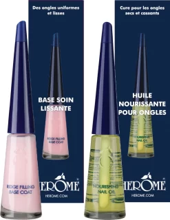 Herome Combi-Pack Voedende Nagelolie & Ridge Filling Base Coat (Nourishing Nail Oil & Ridge Filling Base Coat) - Herstelt Nagels, Maakt De Nagels Veerkrachtig & Vult Oneffenheden Op. Maakt De Nagel Egaal En Glad - 2*10ml.