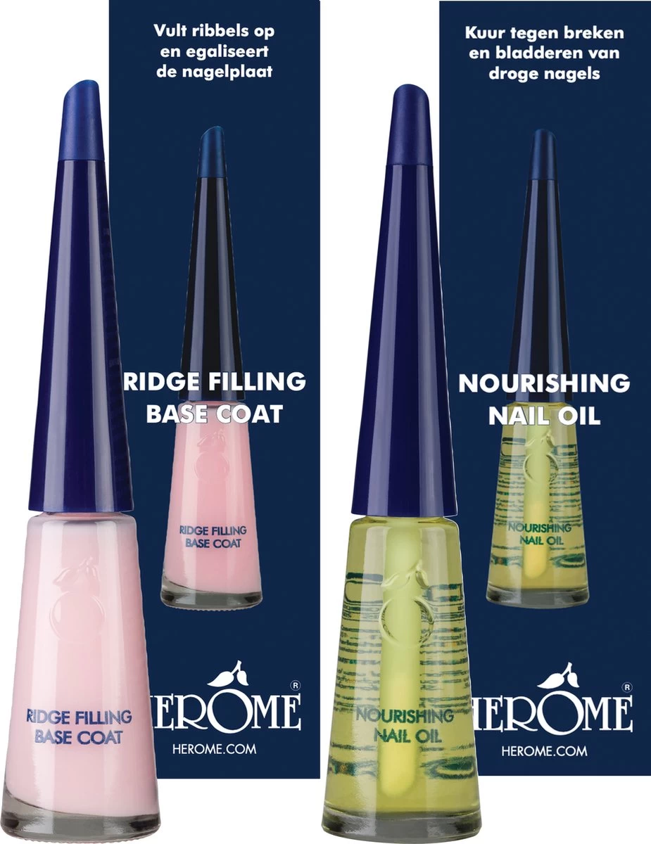 Herome Combi-Pack Voedende Nagelolie & Ridge Filling Base Coat (Nourishing Nail Oil & Ridge Filling Base Coat) - Herstelt Nagels, Maakt De Nagels Veerkrachtig & Vult Oneffenheden Op. Maakt De Nagel Egaal En Glad - 2*10ml. - Afbeelding 9